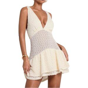 Women's Summer Crochet Mini Dress Deep V Sleeveless Ruffle Vacation Party